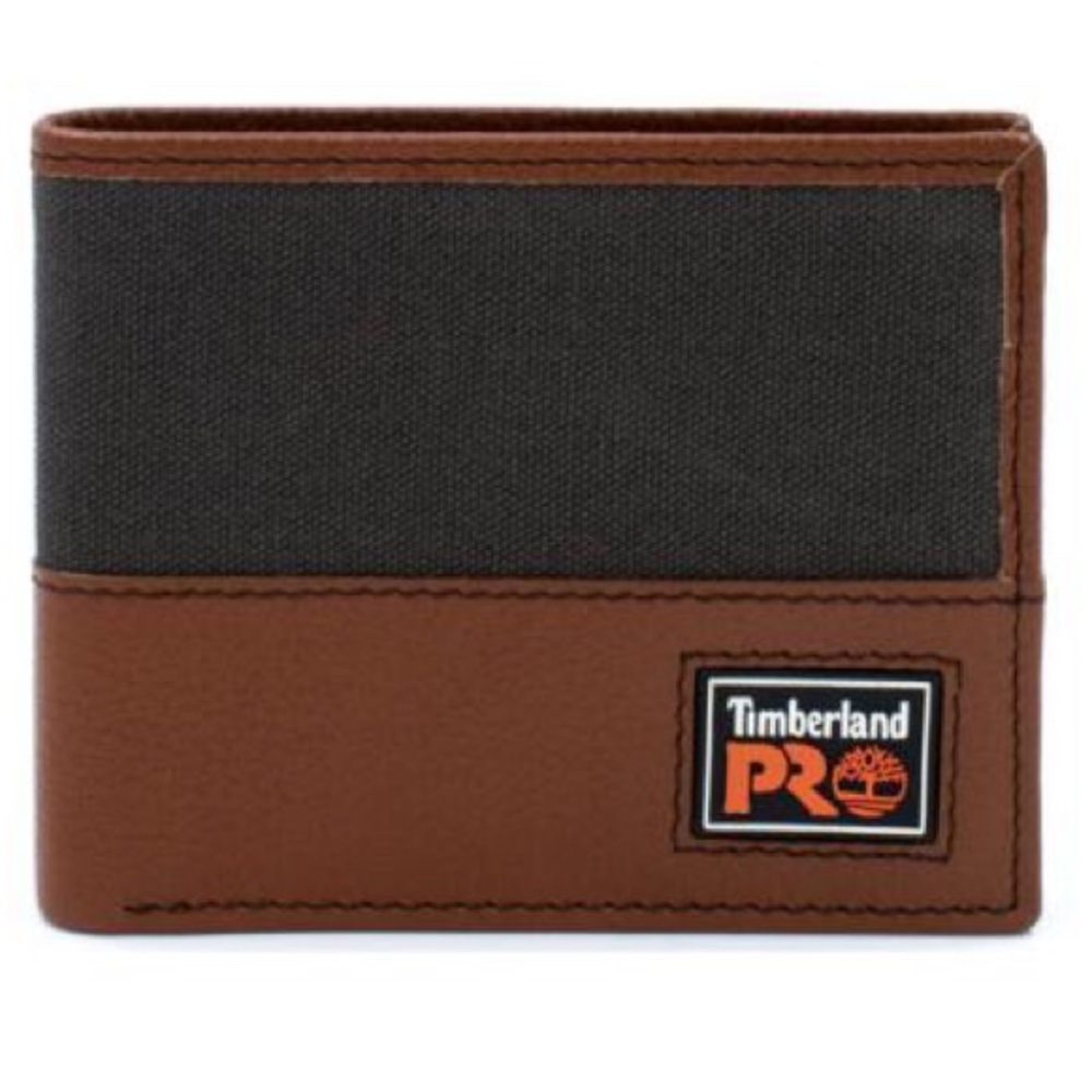 Timberland PRO Genuine Leather & Canvas Passcase Wallet with RFID Protection